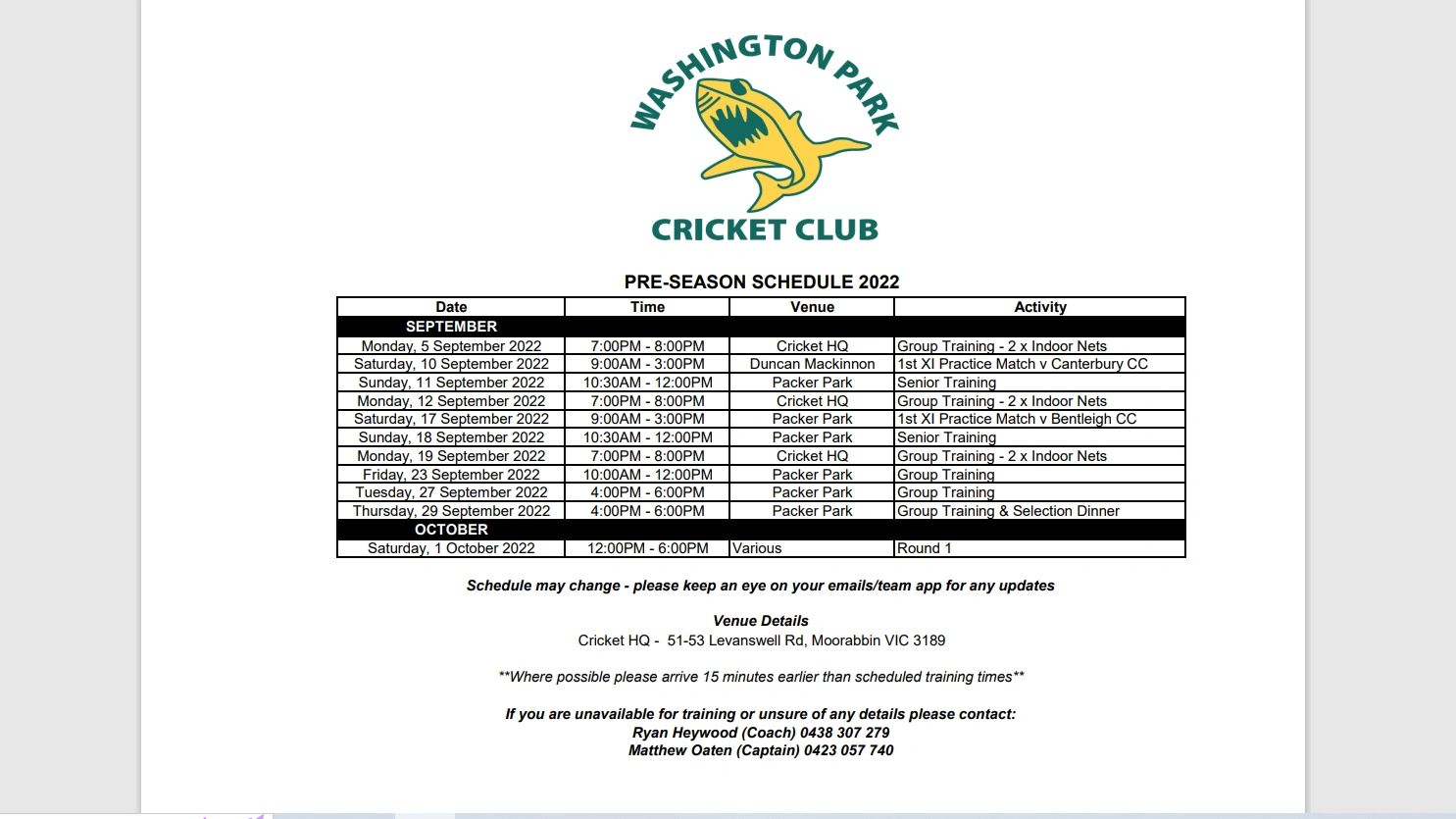 Pre season Schedule For 2022 23